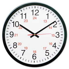 24-Hour Round Wall Clock, 12 1/2&quot;, Black -