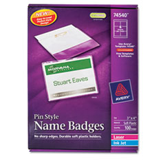 Badge Holders w/Laser/Inkjet
Inserts, Top Loading, 3 x 4,
White - HOLDER,BADGE PIN 3X4
1CBX