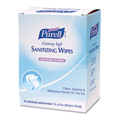 Cottony Soft Individually
Wrapped Hand Sanitizing
Wipes, 5&quot; x 7&quot; - C-PURELL
SANITIZ WIPE 7XINDIV 12/40CT