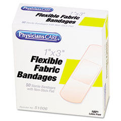 First Aid Fabric Bandages, 1&quot;
x 3&quot; - FABRIC BANDAGE ADH 1X3
50/BX