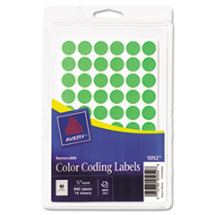 Removable Self-Adhesive
Color-Coding Labels, 1/2in
dia, Neon Green, 840/Pack -
LABEL,.5RND,840/PK,NEGN