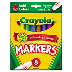 Non-Washable Markers, Broad Point, Bold Colors, 8/Set -