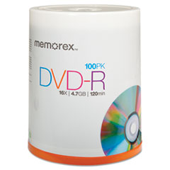 DVD-R Discs, 4.7GB, 16x, Spindle, Silver, 100/Pack -