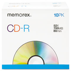 CD-R Discs, 700MB/80min, 52x,
w/Slim Jewel Cases, Silver,
10/Pack -
DISC,CDR,10PK,SLIM,52X