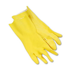 Flock-Lined Latex Cleaning Gloves, Large, Yellow, Pair -