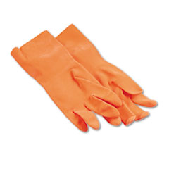 Flock-Lined Latex Cleaning Gloves, Large, Orange, Pair -