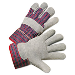 Leather Palm Work Gloves, Gray/Blue/White - C-LEATH
