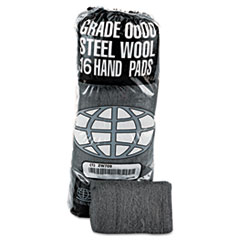 Industrial-Quality Steel Wool Hand Pad, #0 Fine, 16 per