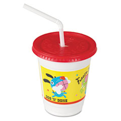 Plastic Kids&#39; Cups with Lids/Straws, 12 oz., Critter