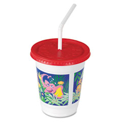 Plastic Kids&#39; Cups with Lids/Straws, 12 oz, Jungle
