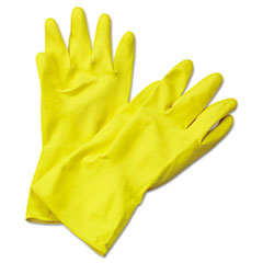 Flock-Lined Latex Cleaning Gloves, Extra-Large, Yellow -