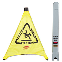 Multilingual &quot;Caution&quot; Pop-Up Safety Cone, 3-Sided, Fabric,