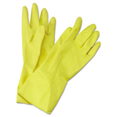 Flock-Lined Latex Cleaning Gloves, Medium, Yellow -
