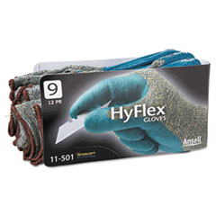 HyFlex Medium-Duty Assembly Gloves, Gray/Green, Size 9 -