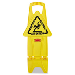 Stable Multi-Lingual Safety Sign, 13w x 13 1/4d x 26h,