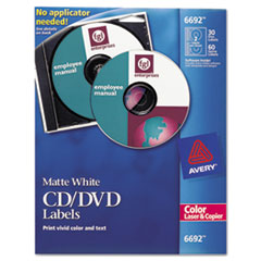 Laser CD/DVD Labels, Matte White, 30/Pack - LABEL,CLR