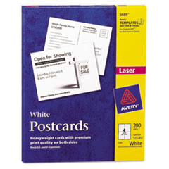 Avery Laser Postcards, 5 1/2
x 4 1/4, White, 200/Box -
POSTCARD,4-1/4X5-1/2,WHT