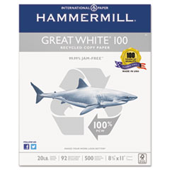 Great White 100 Recycled Copy
Paper, 20lb, 8-1/2 x 11,
White, 5,000 Sheet/Carton -
PAPER,8.5X11,RECYCLE,WH