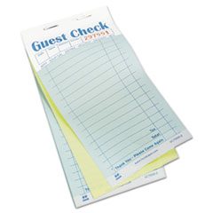 Guest Check Book, Carbonless
Duplicate, 3 1/2 x 6 7/10 -
C-PPR BKD GUEST CHK 17LN 2PT
NO CARB GRE 50/50