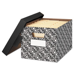 STOR/FILE? Decorative
Medium-Duty Storage Boxes,
Letter, Black/White Brocade -
FILE,BROCADE,LETTER,BK