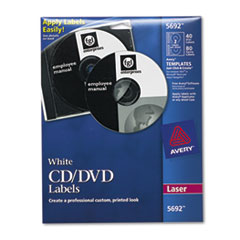 Laser CD/DVD Labels, Matte White, 40/Pack - LABEL,LSR