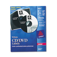 Laser CD/DVD Labels, Matte White, 250/Pack - LABEL,LR