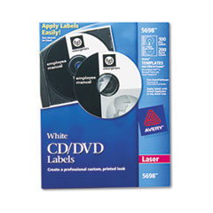 Laser CD/DVD Labels, Matte
White, 100/Pack -
LABEL,CD/DVD LSR100PK,WHT
