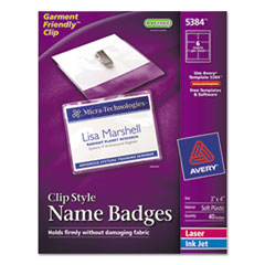 Badge Holders w/Laser/Inkjet
Inserts, Top Load, 3 x 4,
White - HOLDER,NMETAG,W/CLIP