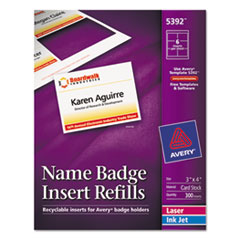 Additional White Laser/Inkjet
Inserts, 3 x 4, White,
300/Box - REFILL,F/5384,NME
TAG,300