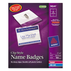 Badge Holders w/Laser/Inkjet Inserts, Top Loading, 3 x 4,