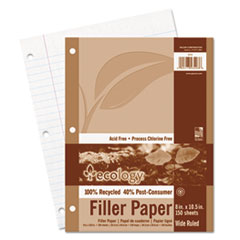 Ecology Filler Paper, 8 x 10-1/2, Wide Ruled, 3-Hole