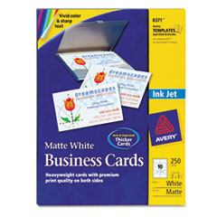 Inkjet Matte Business Cards,
2 x 3 1/2, White, 10/Sheet,
250/Pack -
CARD,BUS,INKJT,250/PK,WHT