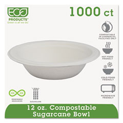 Compostable Sugarcane Dinnerware, 12 oz. Bowl,