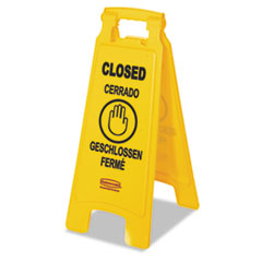 Multilingual &quot;Closed&quot; Sign,
2-Sided, Plastic, 11w x 1.5d
x 26h, Yellow - C-FLOOR SIGN
&quot;CLOSED&quot; - YELLOW