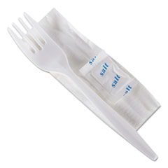 Wrapped Cutlery Kit, 6 1/4&quot;, Fork/Napkin/Salt, White - MED