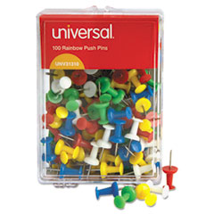 Colored Push Pins, Plastic, Rainbow, 3/8&quot;, 100/Pack -