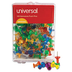 Colored Push Pins, Plastic, Gemstone, 3/8&quot;, 100/Pack -