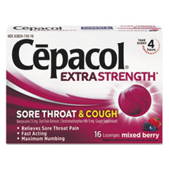 Sore Throat and Cough
Lozenges, Mixed Berry -
CEPACOL MIX BRY MAX NUMBSORE
THRT/COUGH 16CT 24