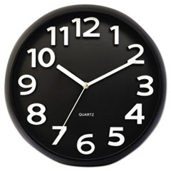 Round Wall Clock, Black, 13&quot; - CLOCK,13&quot; WHT RASD NUM,BK