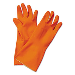 Flock-Lined Latex Cleaning Gloves, Medium, Orange -