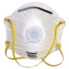 Disposable Dust and Mist
Respirator For Hot
Conditions, White w/Yellow
Straps - DUST MIST RESPIRATOR
W/EXHALATION VALVE-10/BOX