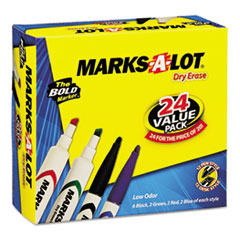 Desk Style Dry Erase Markers,
Chisel Tip, Assorted -
MARKER,DRYERSE ,24PK,AST