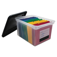 File Tote Storage Box with
Snap-on Lid Closure,
Letter/Legal, Clear/Black -
FILE,TUB,W/LID/LABEL,CLR