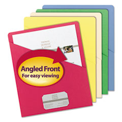 Slash Pocket Folders, Letter,
11 Point,
Blue/Green/Manila/Red/Yellow,
25/Pack - JACKET,SLASH CUT
AST,25PK