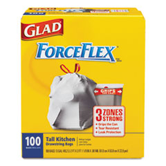 Drawstring ForceFlex Tall
Kitchen Bags, 13 gal, .90mil,
24 x 25, White - C-GLAD
FORCEFLEX DRAWSTTALL
KITCHEN,100 CT