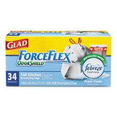 ForceFlex OdorShield Bags, 13
gal, 24 x 28, White, 25/Box -
C-GLAD FORCEFLEX KITCH
DRAWSTRING 13GAL 6/34 CT