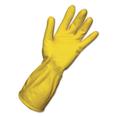 Flock-Lined Latex Cleaning Gloves, Small, Yellow - 12&quot;