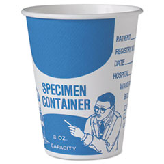 Paper Specimen Cups, 8 oz, Blue/White - SGL POLY