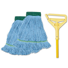 Looped End Mop Kit, Blue/Yellow, 60&quot; Handle,