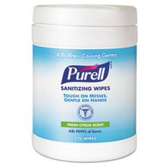 Sanitizing Wipes, 6 x 6.75,
White, 270 Wipes per Canister
- WIPES,PURELL,HAND,270CT